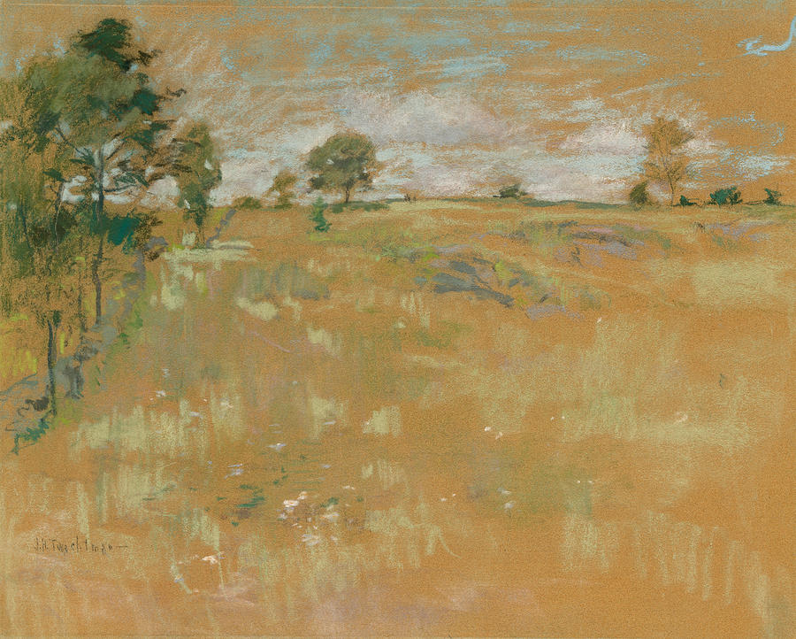 Pastures, Greenwich, Connecticut Drawing by John Henry Twachtman