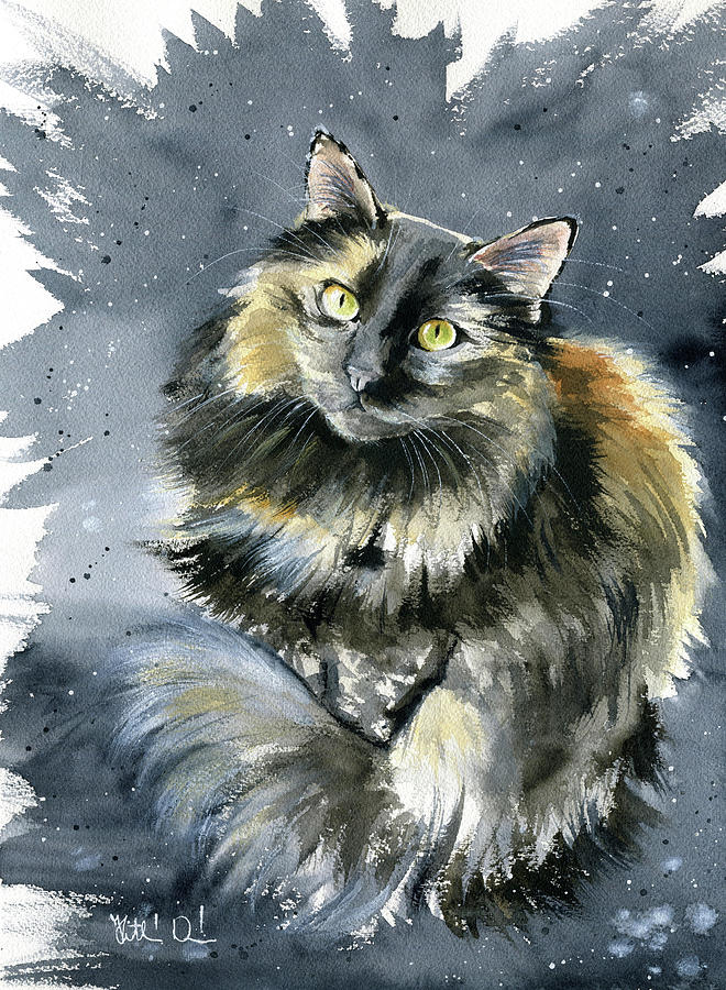 Cat Painting - Patches Tortoiseshell Cat Painting by Dora Hathazi Mendes
