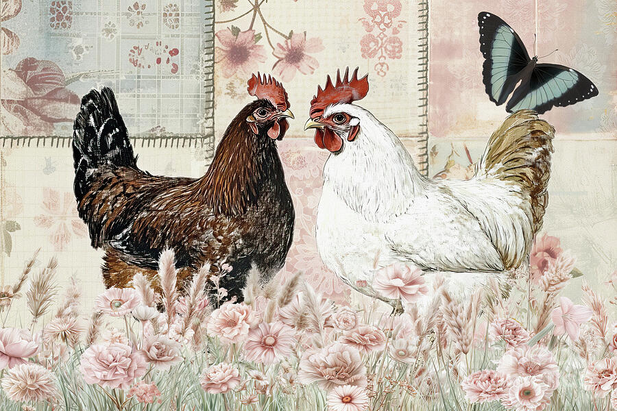Patchwork Chickens Mixed Media by Tina LeCour Patchwork Chickens Mixed Media by Tina LeCour