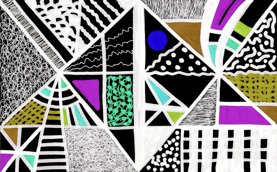 Patchwork Doodle 1 Inverted Drawing by Susan Schanerman