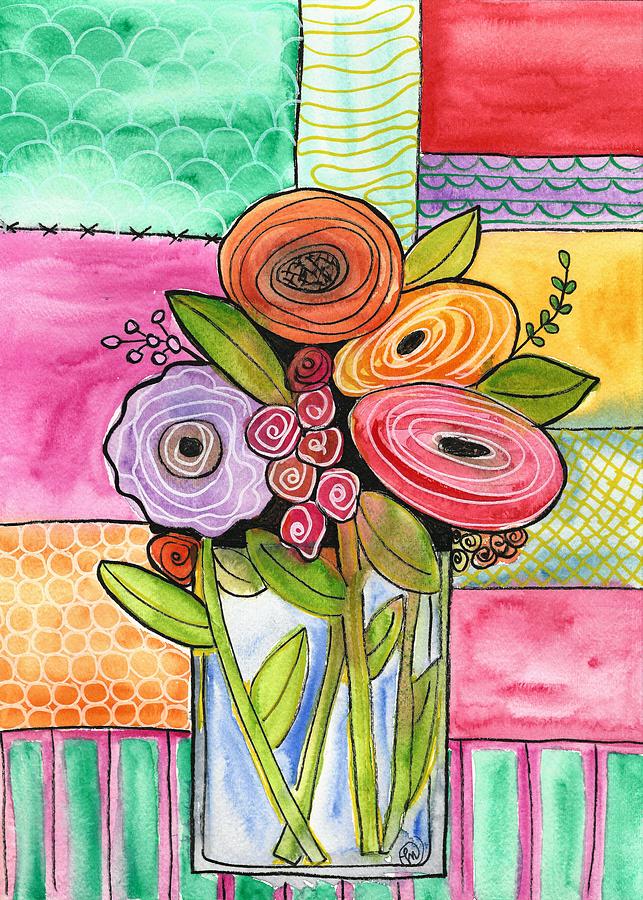 Patchwork Floral  Painting by Monica Martin