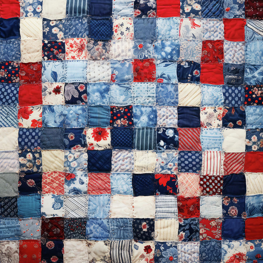 Patchwork Quilt - Red White and Blue Digital Art by Peggy Collins