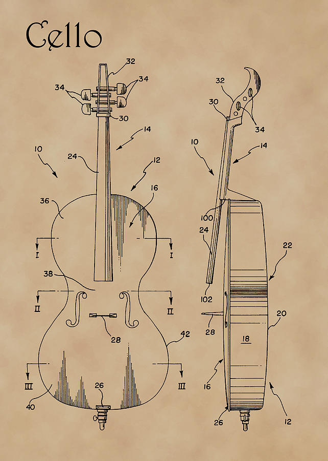 Patent Diagram for Cello Photograph by Karen Foley