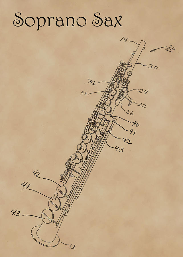 Patent Diagram for Soprano Saxophone Photograph by Karen Foley