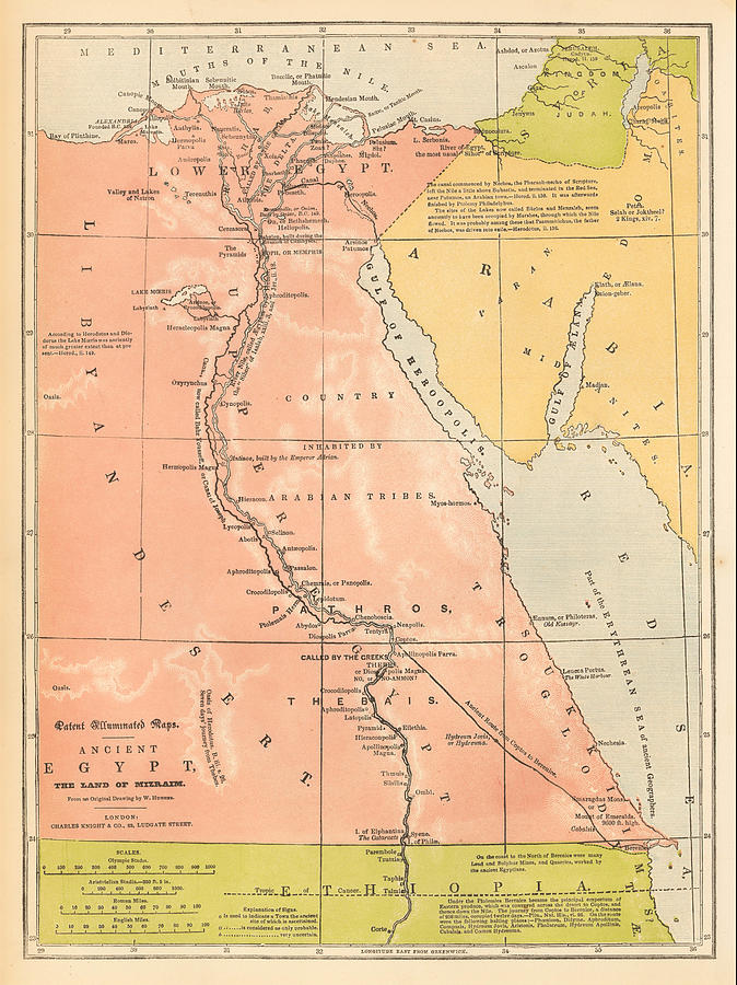 Patent Illuminated Maps Ancient Egypt The Land Of Mizraim From An Original Drawing By W Hughes London Painting By Charles Knight Co