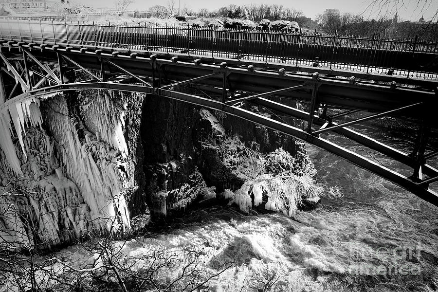 Winter Photograph - Paterson Bridge Over the Great Falls black and white by Paul Ward