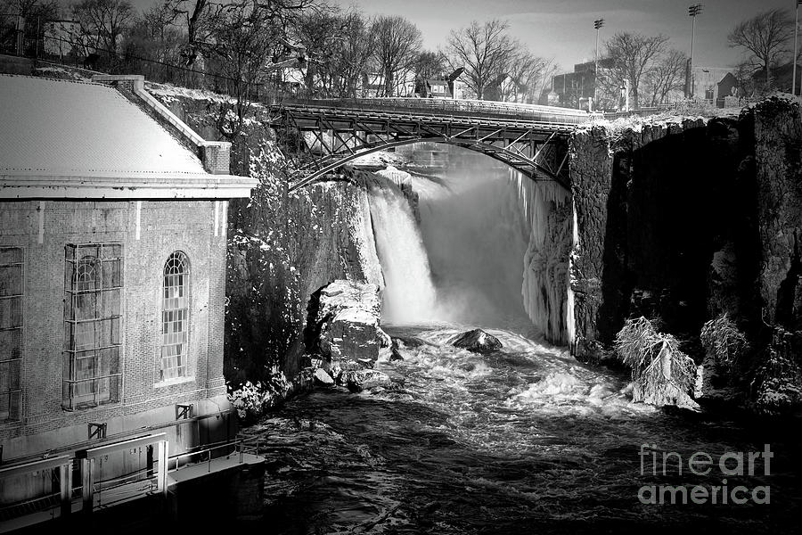 Winter Photograph - Paterson Great Falls black and white by Paul Ward