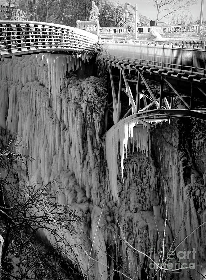 Winter Photograph - Paterson Great Falls Frozen Over black and white by Paul Ward