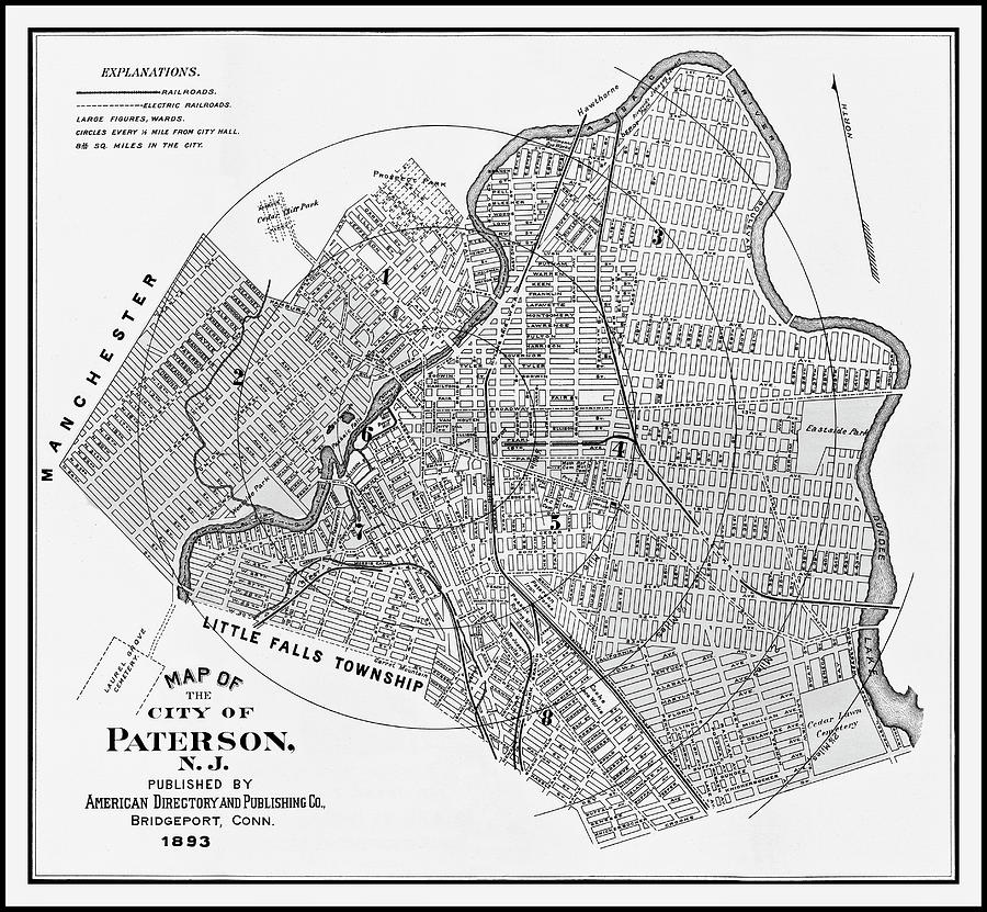 Paterson New Jersey Vintage City Map 1893 Black And White Photograph By   Paterson New Jersey Vintage City Map 1893 Black And White Carol Japp 