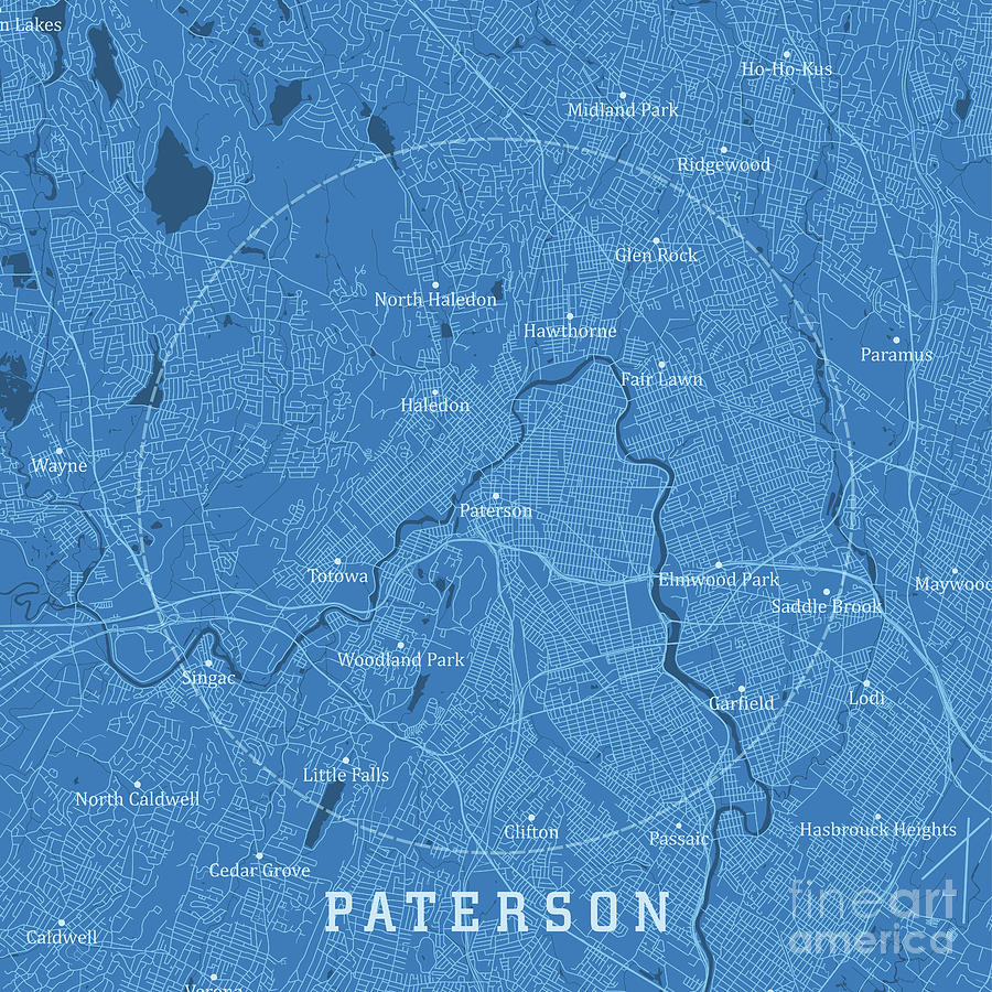 Paterson NJ City Vector Road Map Blue Text Digital Art by Frank ...