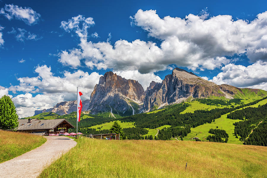 Path And Refuge On The Alpe Di Siusi. Dolomites. Italy Photograph