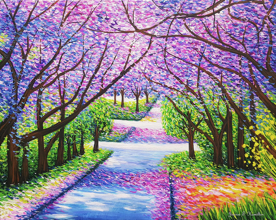 Path of Jacaranda Trees # 4 Painting by Jessica T Hamilton - Fine Art ...