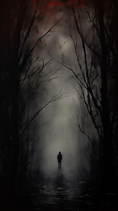 Path of the Killer - A Trail of Blood in the Moonlight Painting by Lourry Legarde