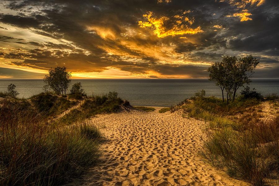 Lake Michigan Photograph - Path To Lake Michigan At Sunset by Mountain Dreams