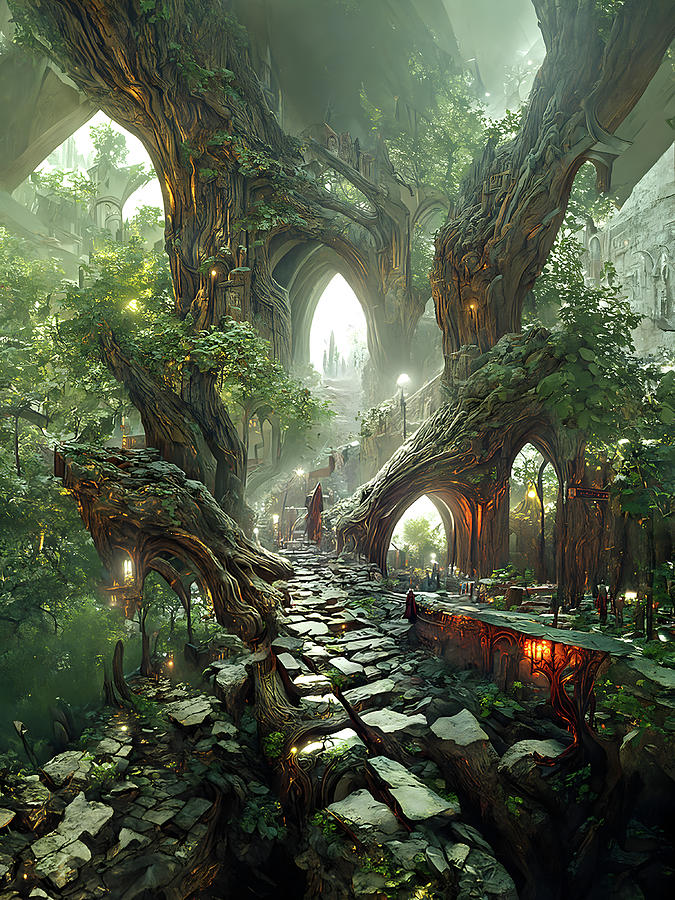 Path to the Ancient Elven Temple Digital Art by Travco | Fine Art America