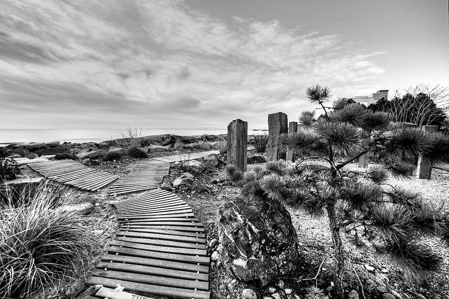 Path to the beach Preston Beach Marblehead Massachusetts Black and White Photograph by Toby McGuire