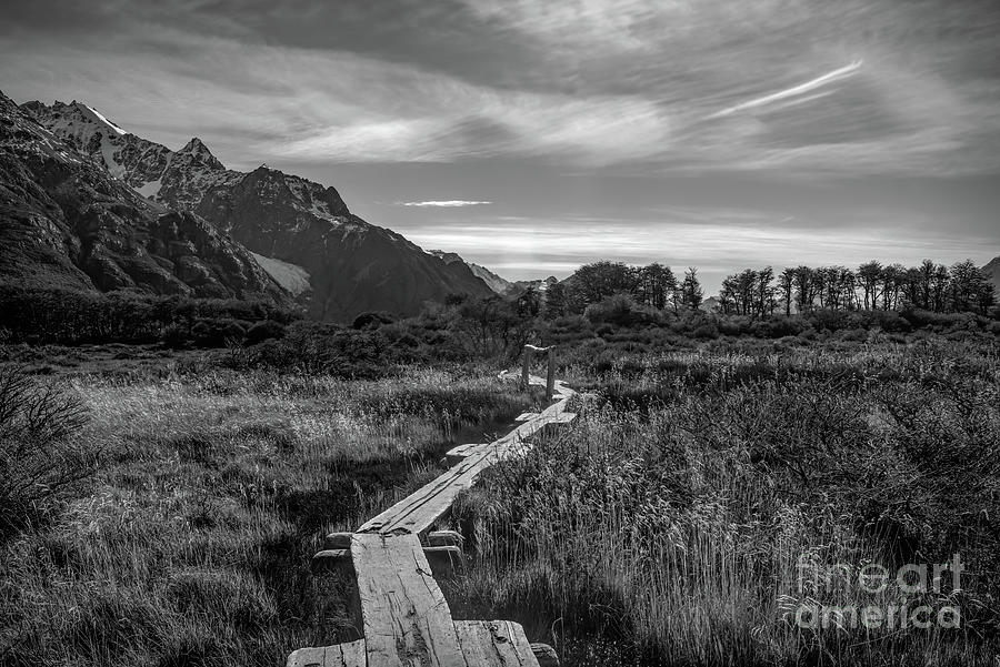 Path To The Mountains Of Patagonia Black And White Print Photograph