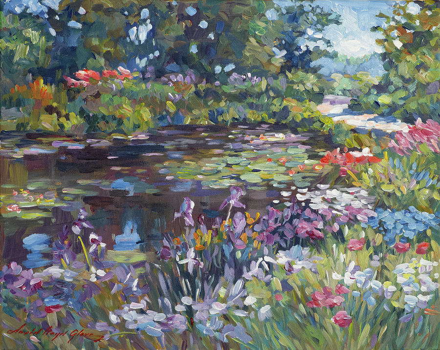  Pathway Around The Garden Pond Painting by David Lloyd Glover