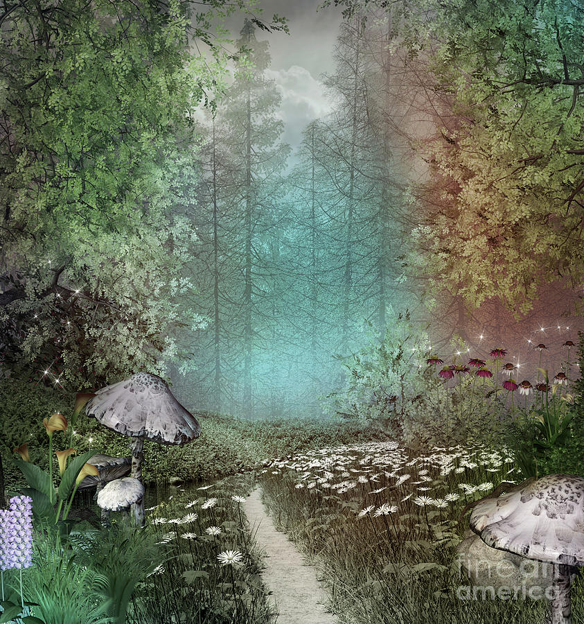 Pathway In The Enchanted Misty Forest Digital Art