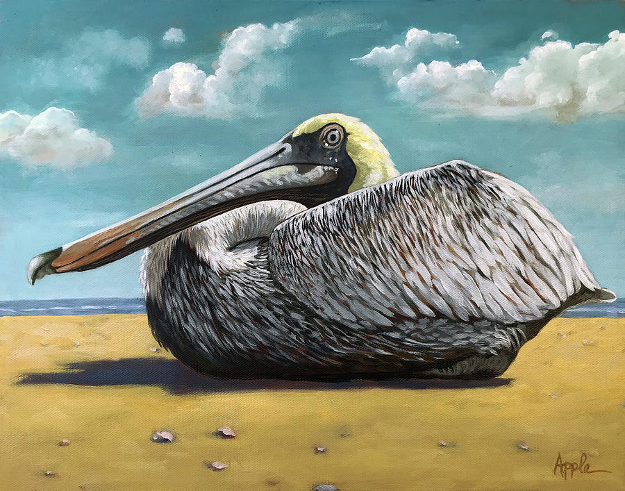Patient Pelican oil painting Painting by Linda Apple