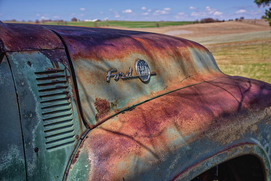 Patina Perfection #3 of 4 - 1955 Ford F350 in a scenic rural Wisconsin farmscape Photograph by Peter Herman