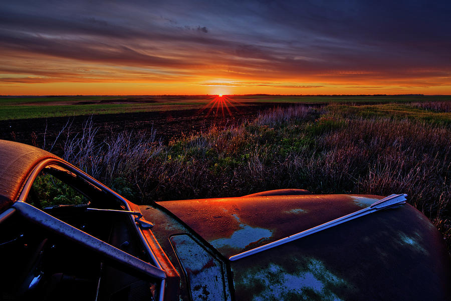 Patina Perspectives Series - 3 of 6  1947 Chevy coup abandoned in ND field at sunrise Photograph by Peter Herman