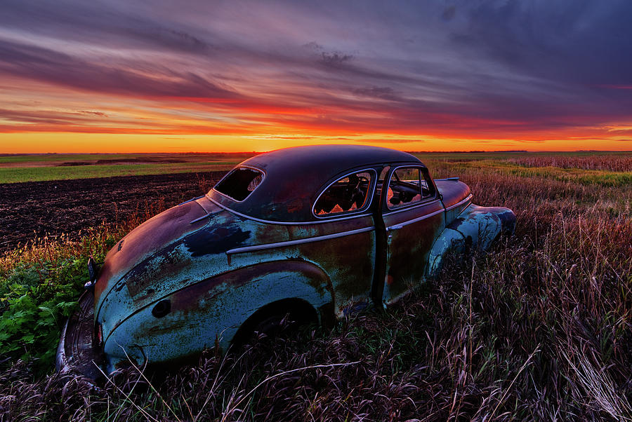 Patina Perspectives Series - 5 of 6  1947 Chevy coup abandoned in ND field at sunrise Photograph by Peter Herman