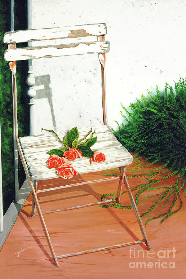 PATIO ROSE - prints of Oil Painting Painting by Mary Grden