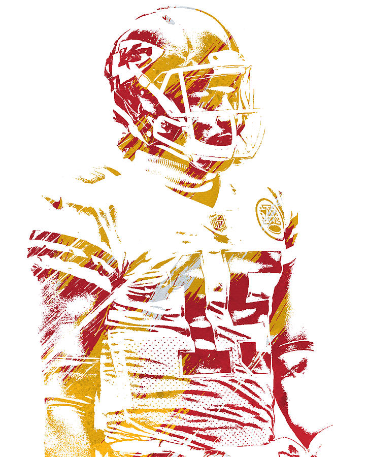 Patrick Mahomes Kansas City Chiefs Watercolor Strokes Pixel Art 1 Youth T- Shirt by Joe Hamilton - Pixels Merch