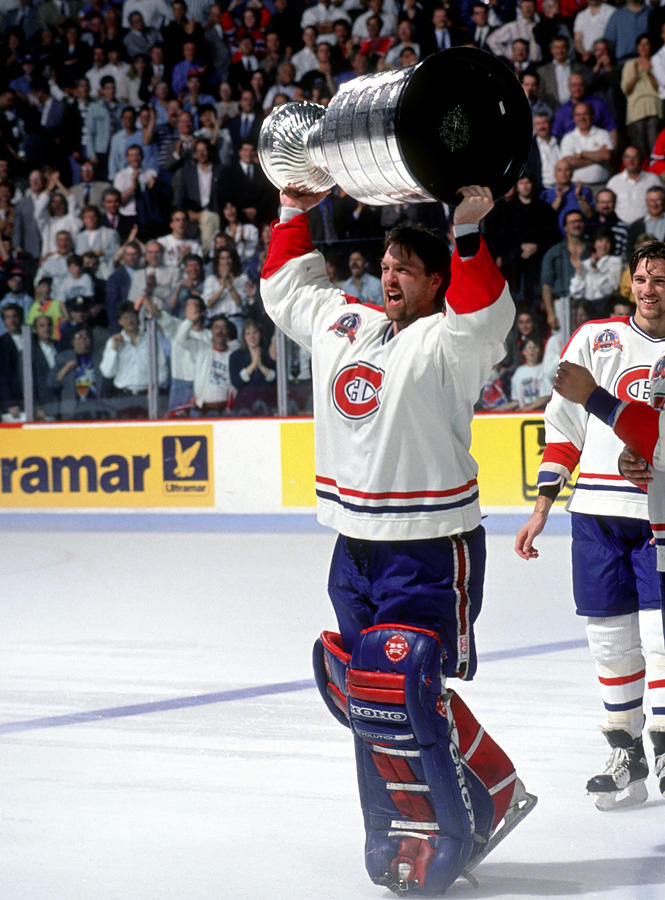 Patrick Roy raises the cup, 1993 Stanley Cup... Photograph by B Bennett