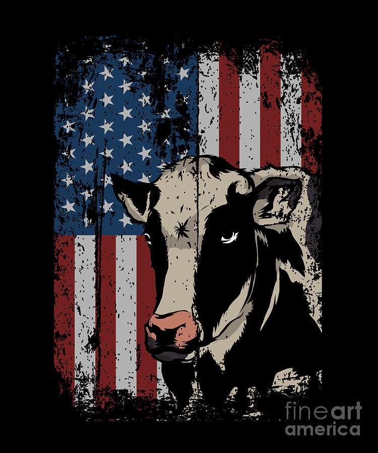 Patriotic America Flag Cow Farmer Gift Idea Digital Art by J M