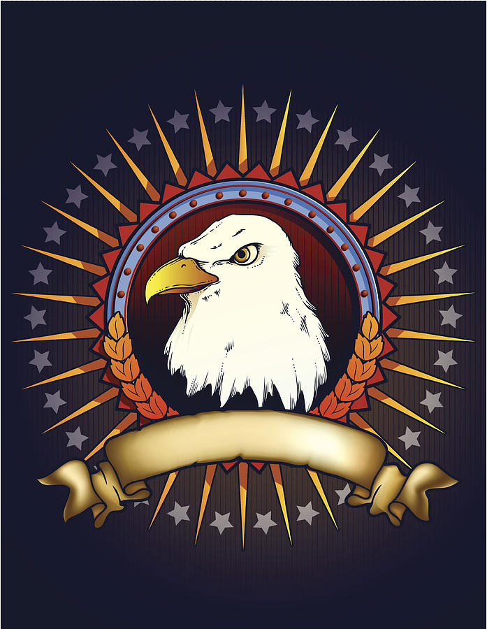 Patriotic Badge with Eagle Head Drawing by Cochran-Artworks