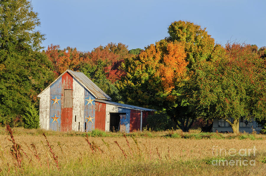 Patriotic Barn in Field Rural Landscape Photograph Photograph by PIPA Fine Art - Simply Solid