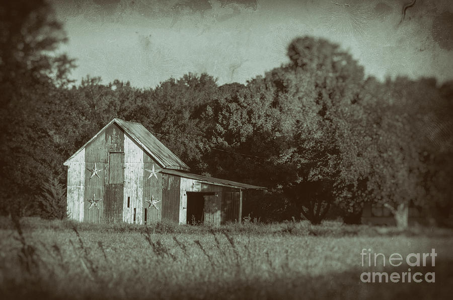 Patriotic Barn in Field Vintage Black and White Glass Plate Rural Landscape Photo Photograph by PIPA Fine Art - Simply Solid