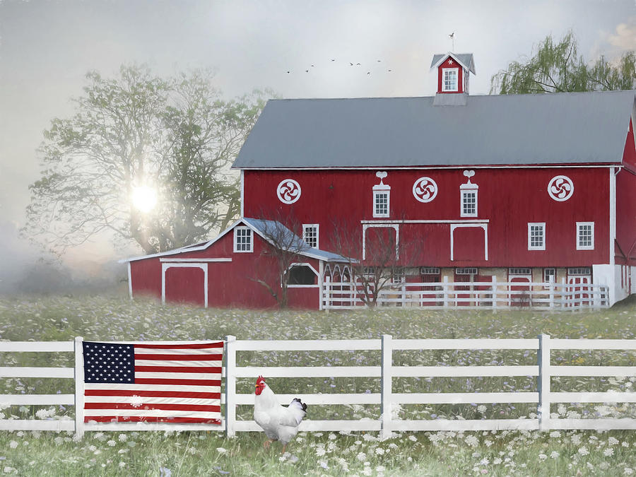 Patriotic Barnyard Scenery Mixed Media by Lori Deiter