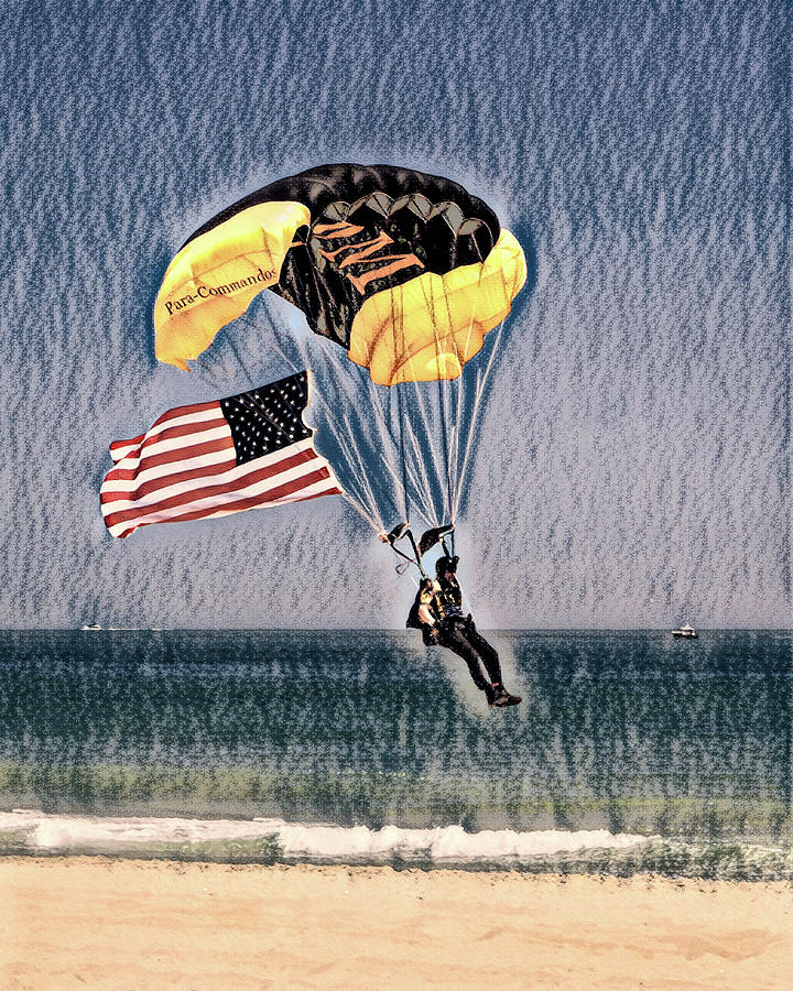 Patriotic Beach Landing in Ocean City Charcoal Photograph by Bill Swartwout