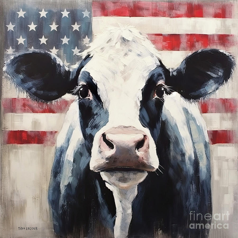 Patriotic Cow Painting by Tina LeCour
