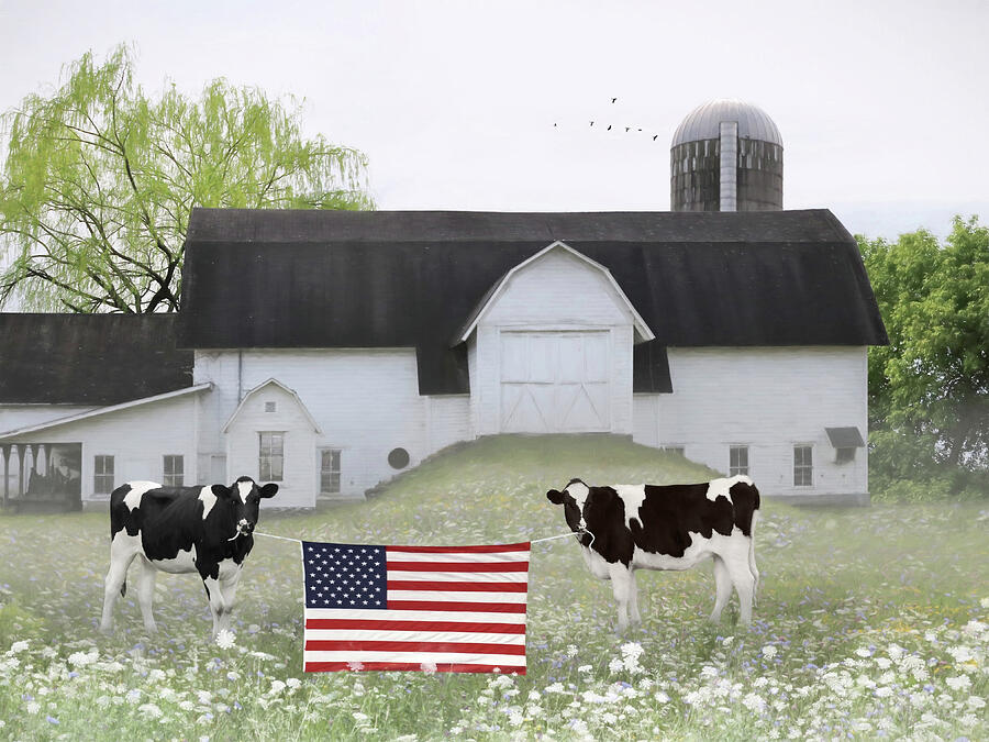 Patriotic Dairy Cows Mixed Media by Lori Deiter