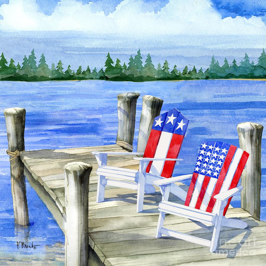 Watercolor Painting - Patriotic Dock II by Paul Brent