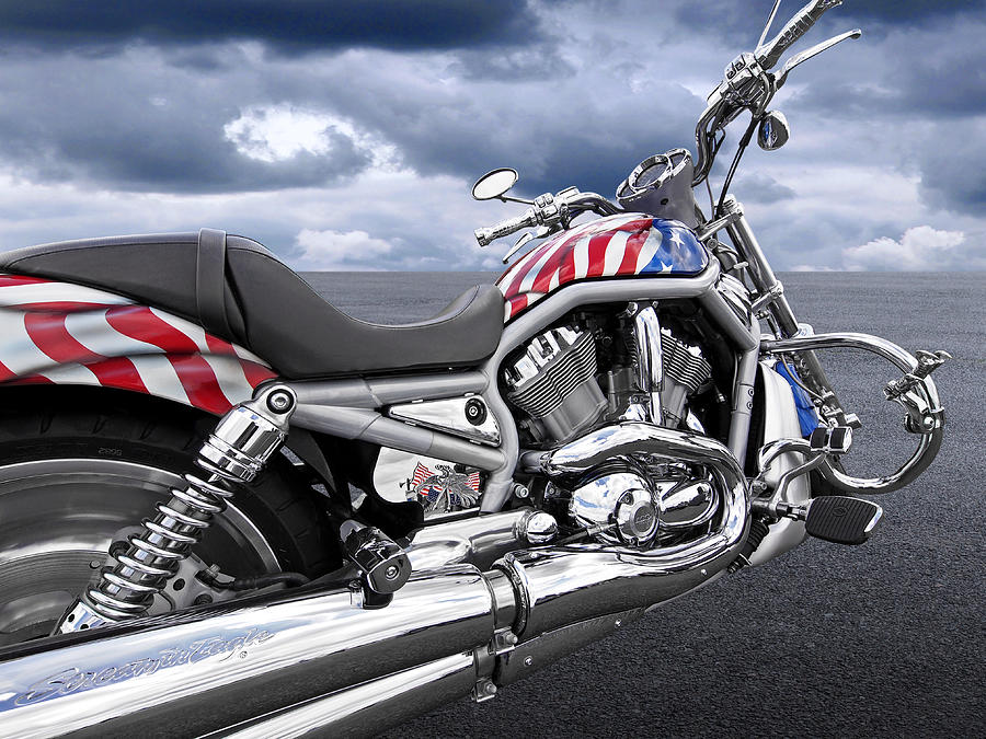 Patriotic Motorcycle With US Flag Photograph by Gill Billington
