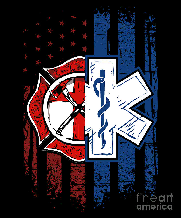 Patriotic Paramedic Firefighter EMT USA Flag EMS Digital Art by J M