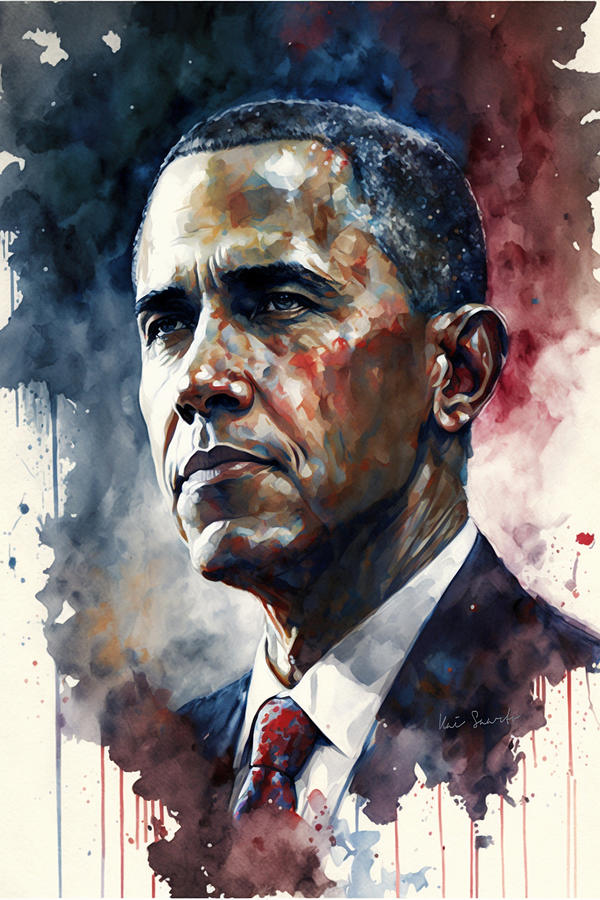 Patriotic Pride - A Watercolor Portrait of President Barack Obama Painting by Kai Saarto