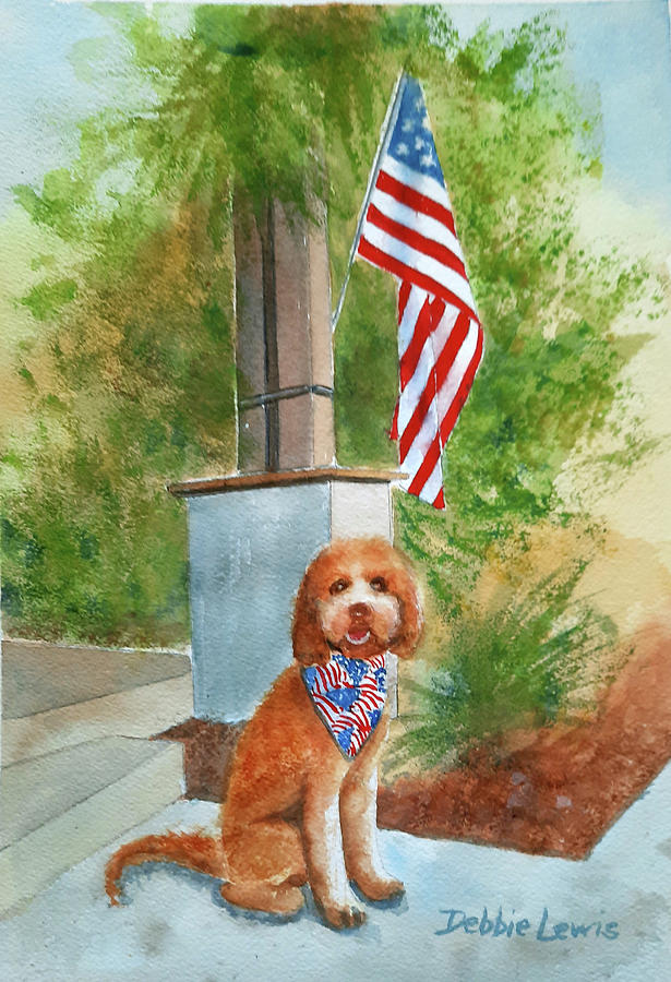 Patriotic Puppy Painting by Debbie Lewis