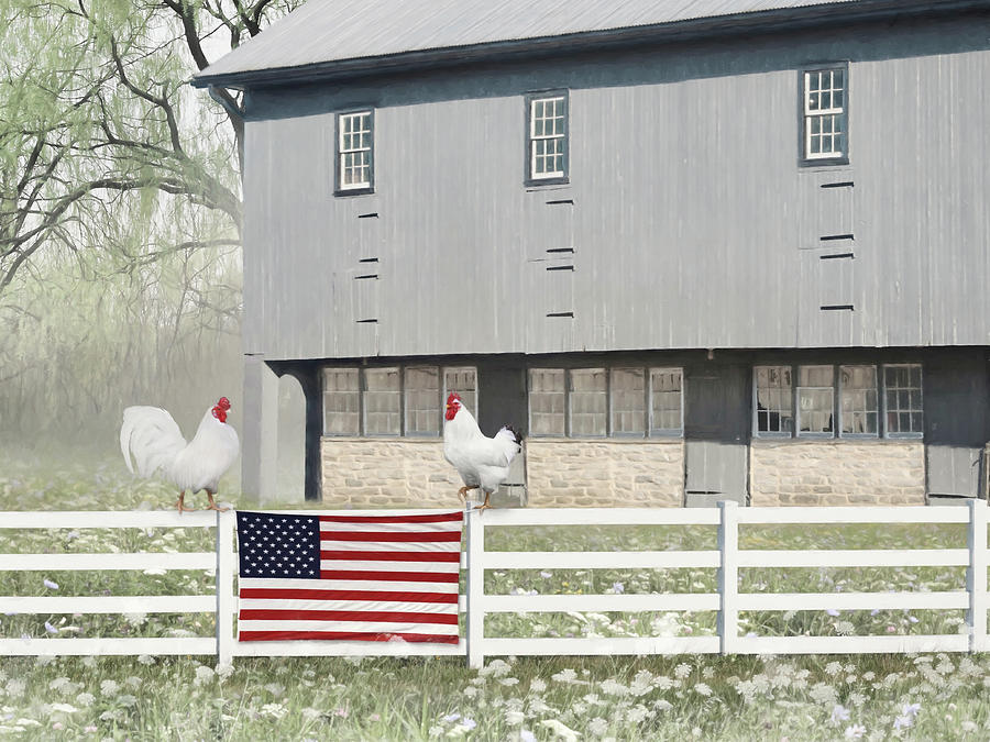 Patriotic Roosters Mixed Media by Lori Deiter