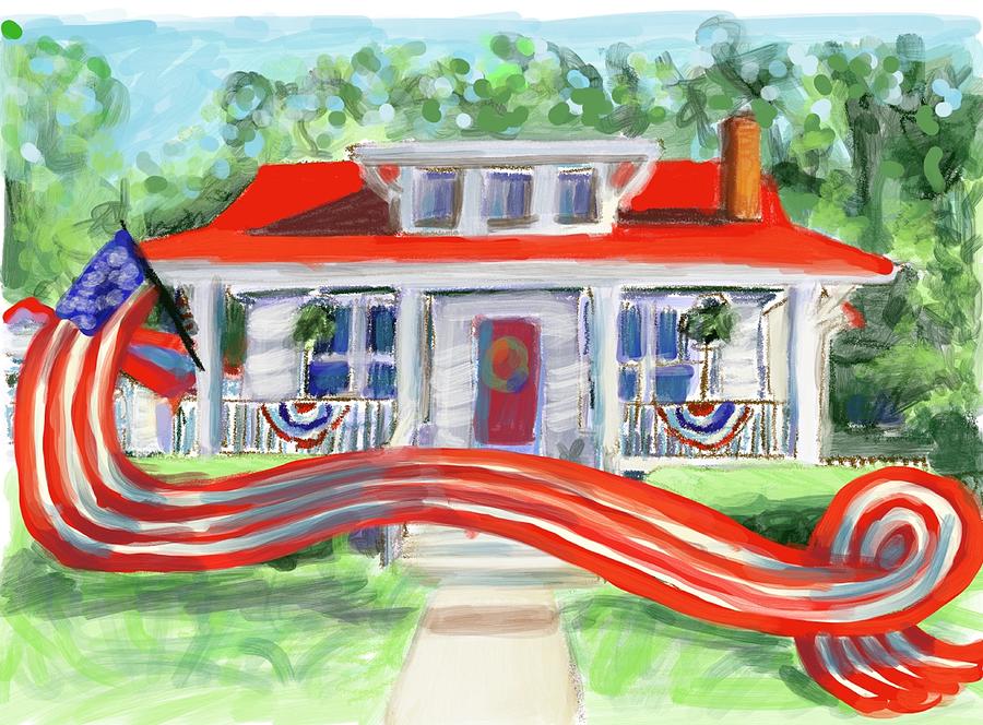 Patriotic Windy Acre Cottage Painting