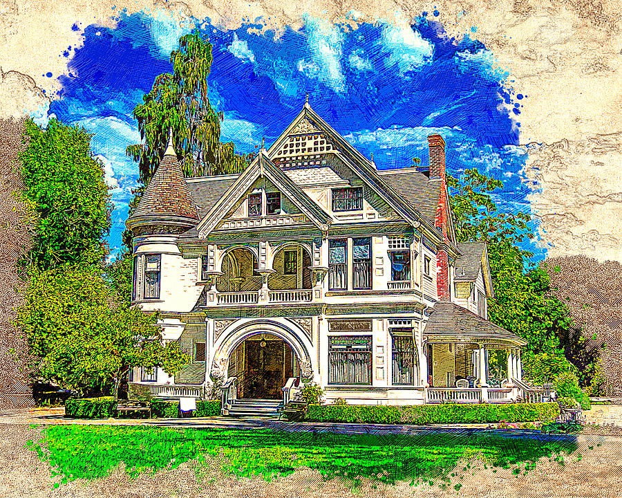 Patterson House of the Ardenwood Historic Farm in Fremont, California - colored drawing Digital Art by Nicko Prints