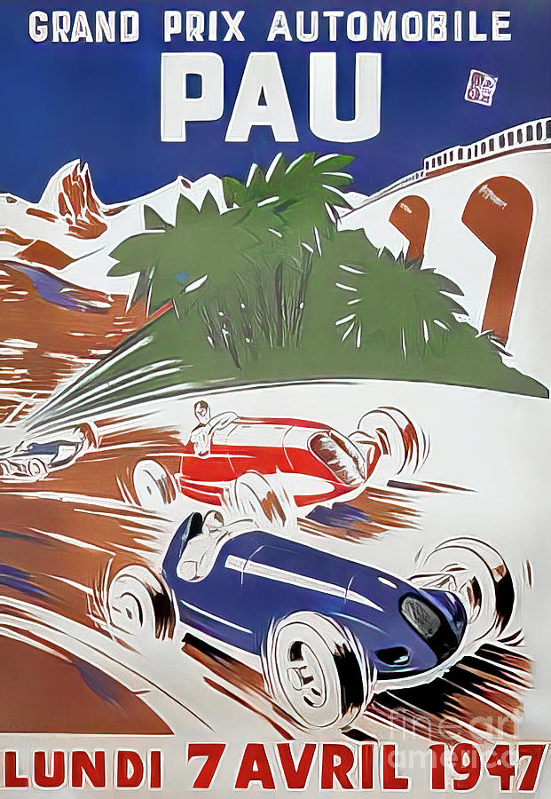 Pau 1947 Grand Prix Drawing by M G Whittingham