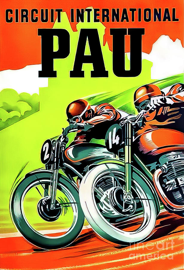 Pau France 1951 Motocycle Grand Prix Drawing by M G Whittingham