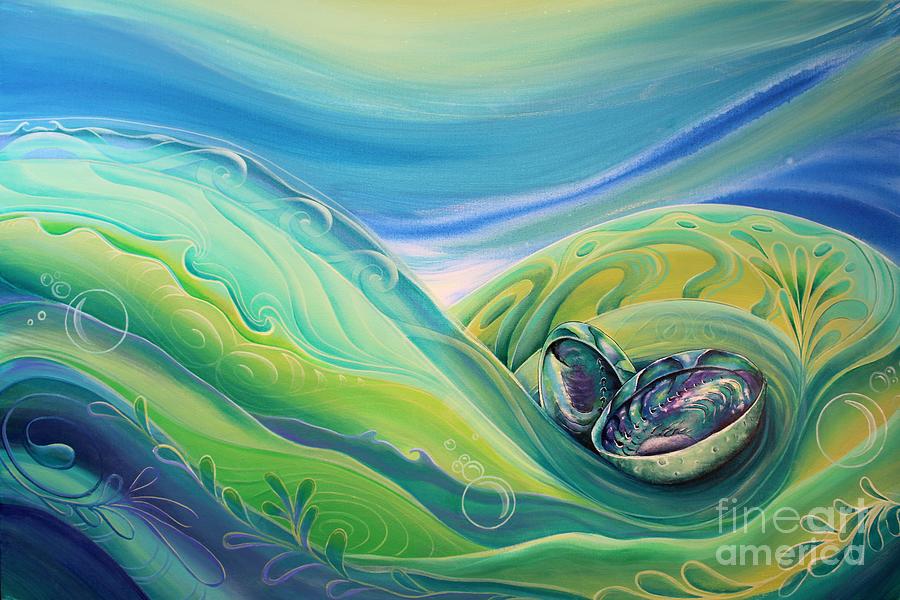 Paua Abalone in Wave Painting by Reina Cottier