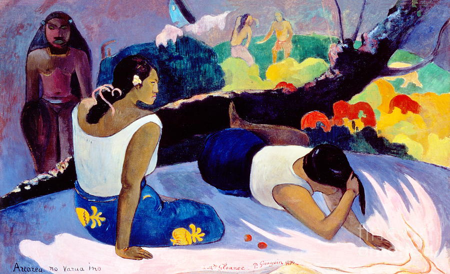 Paul Gauguin - Arearea no varua ino or Reclining Tahitian Women or The Amusement of the Evil Spirit Painting by Alexandra Arts
